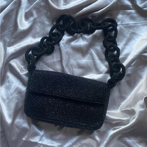 Anthropologie Black Beaded Chain Shoulder Bag